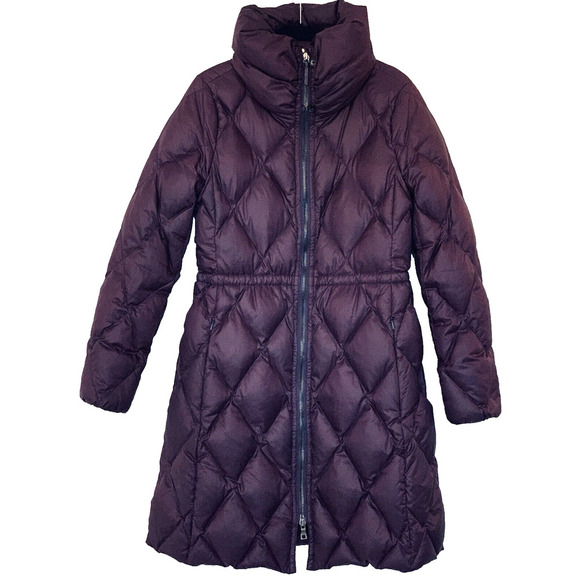 COACH Legacy Long Puffer Diamond Quilted Coat Small Purple Down Plum Parka EUC - Picture 1 of 8